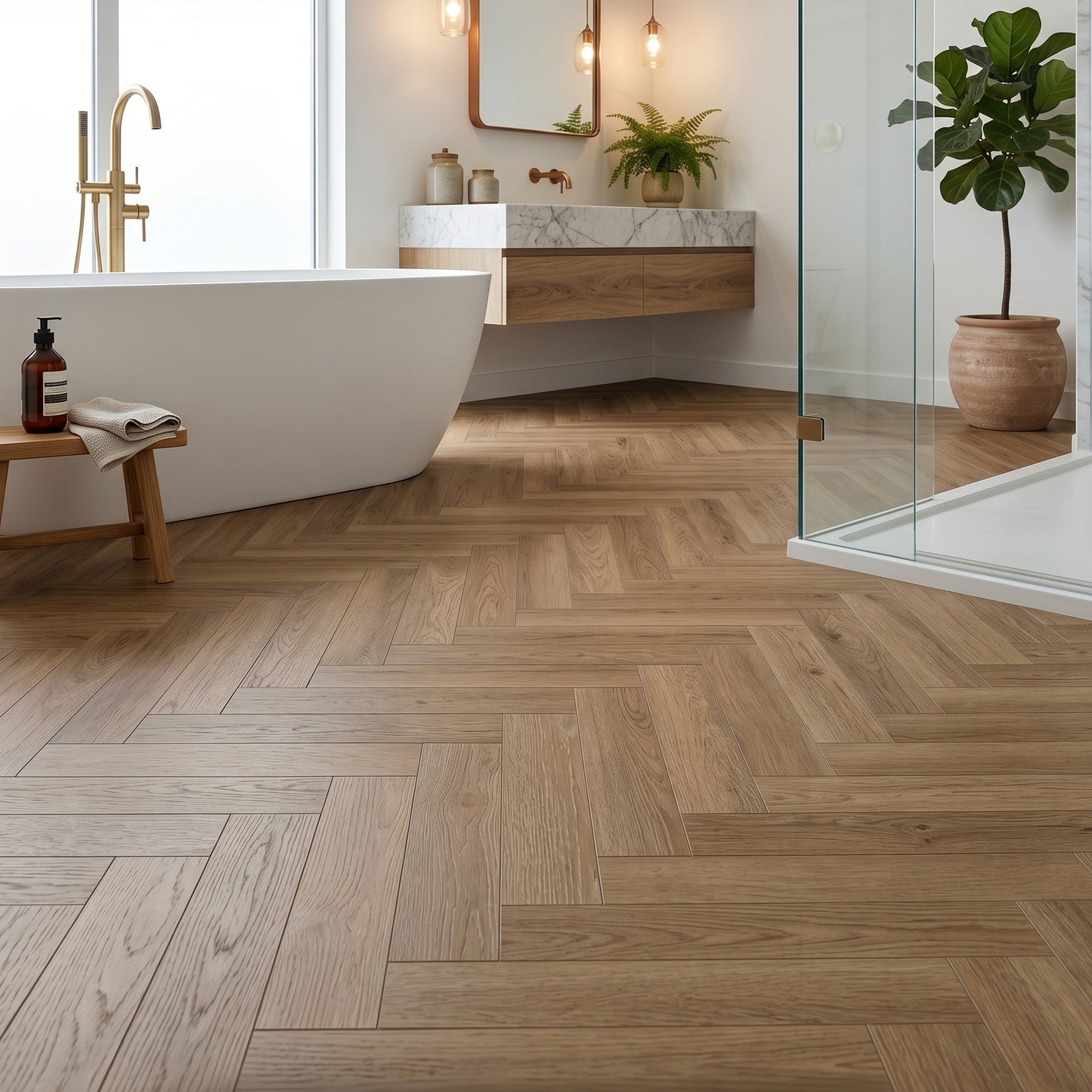 Burnaby Oak - Foundation Herringbone SPC 2mm UV Coated Luxury Vinyl Sample