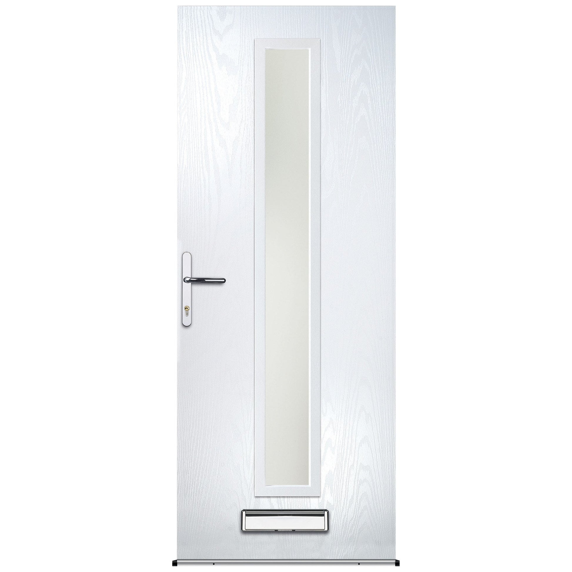 White door with a glass panel on a white background