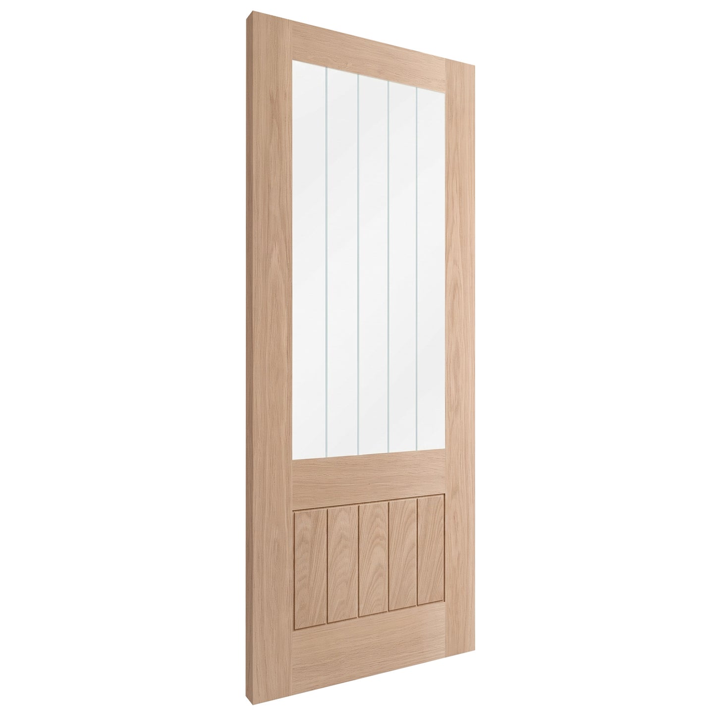 Oak Internal Unfinished Farley 1 Panel 1 Light Obscure Lined Clear Glass Door
