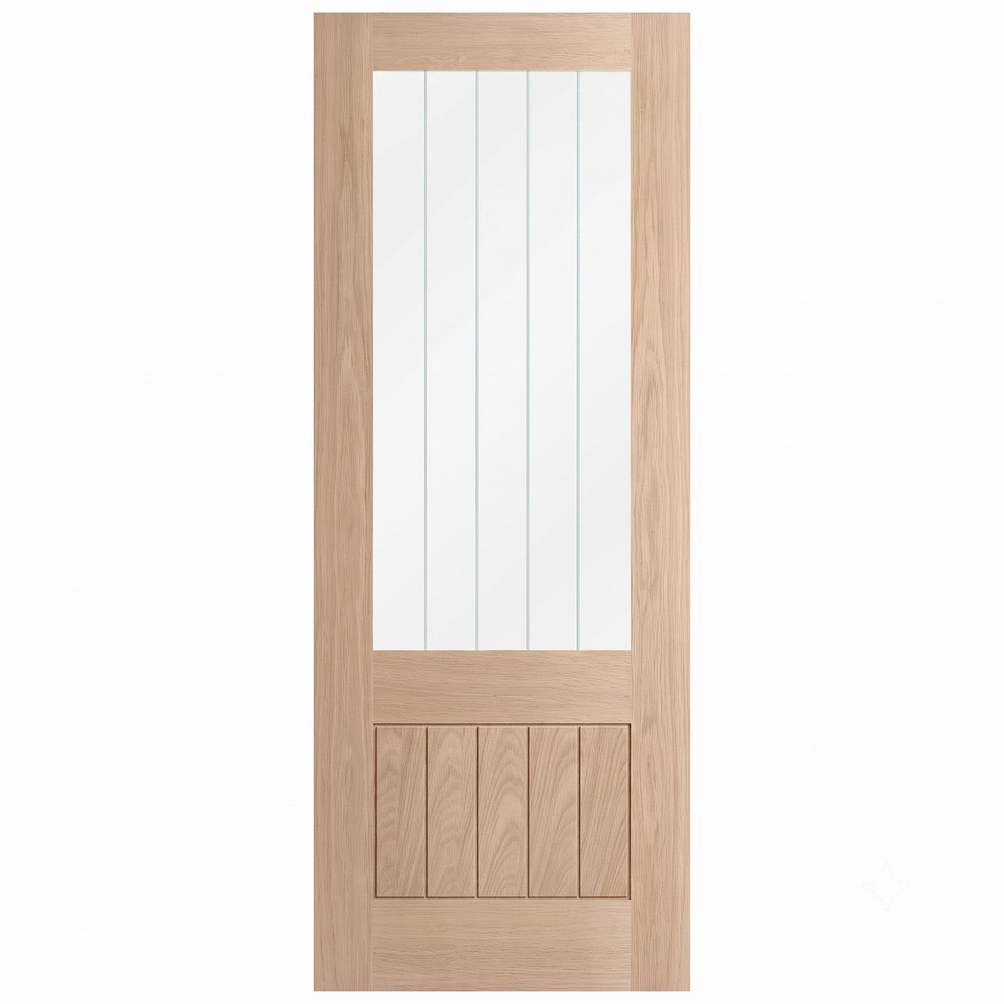 Oak Internal Unfinished Farley 1 Panel 1 Light Obscure Lined Clear Glass Door