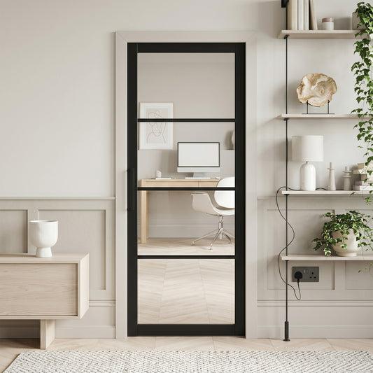 B-Grade Black Internal Primed Industrial 2.0 Lifestyle 4 Light Clear Glass Door (123917)