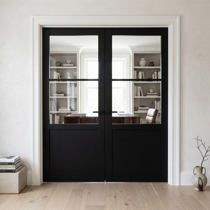 Jet Black Internal Fully Finished Industrial Studio 1 Panel 2 Light Clear Glass French Door