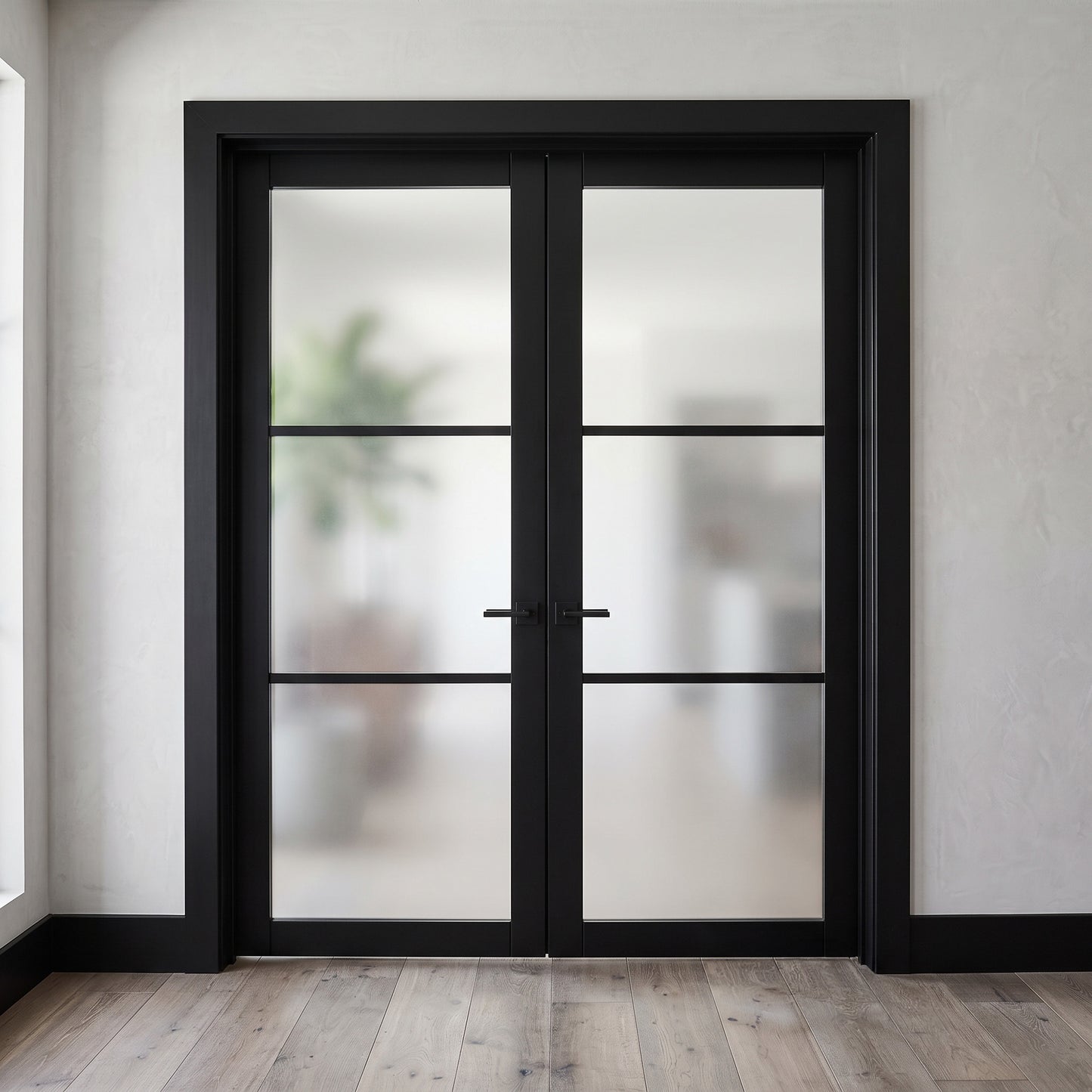 Jet Black Internal Fully Finished Industrial Studio 3 Light Obscure Glass French Door