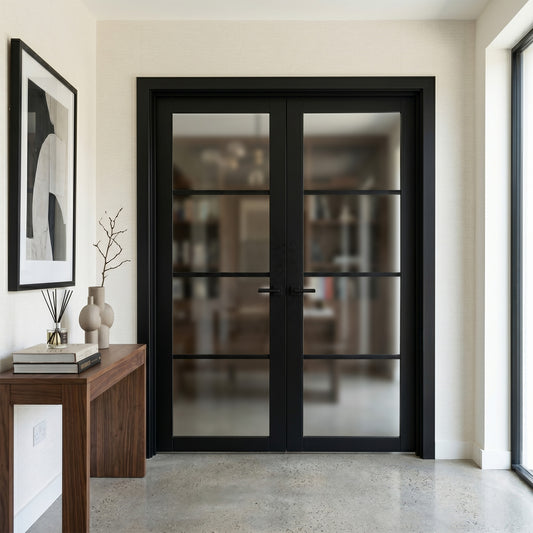 Jet Black Internal Fully Finished Industrial Studio 4 Light Obscure Glass French Door