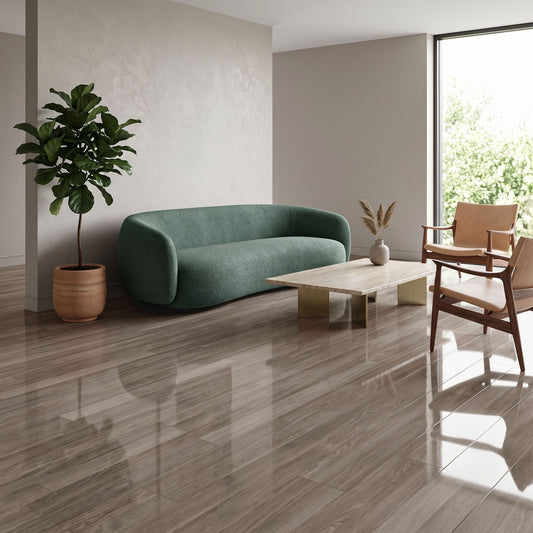 Silver Grey Oak - Glamour 12mm High Gloss Laminate Flooring