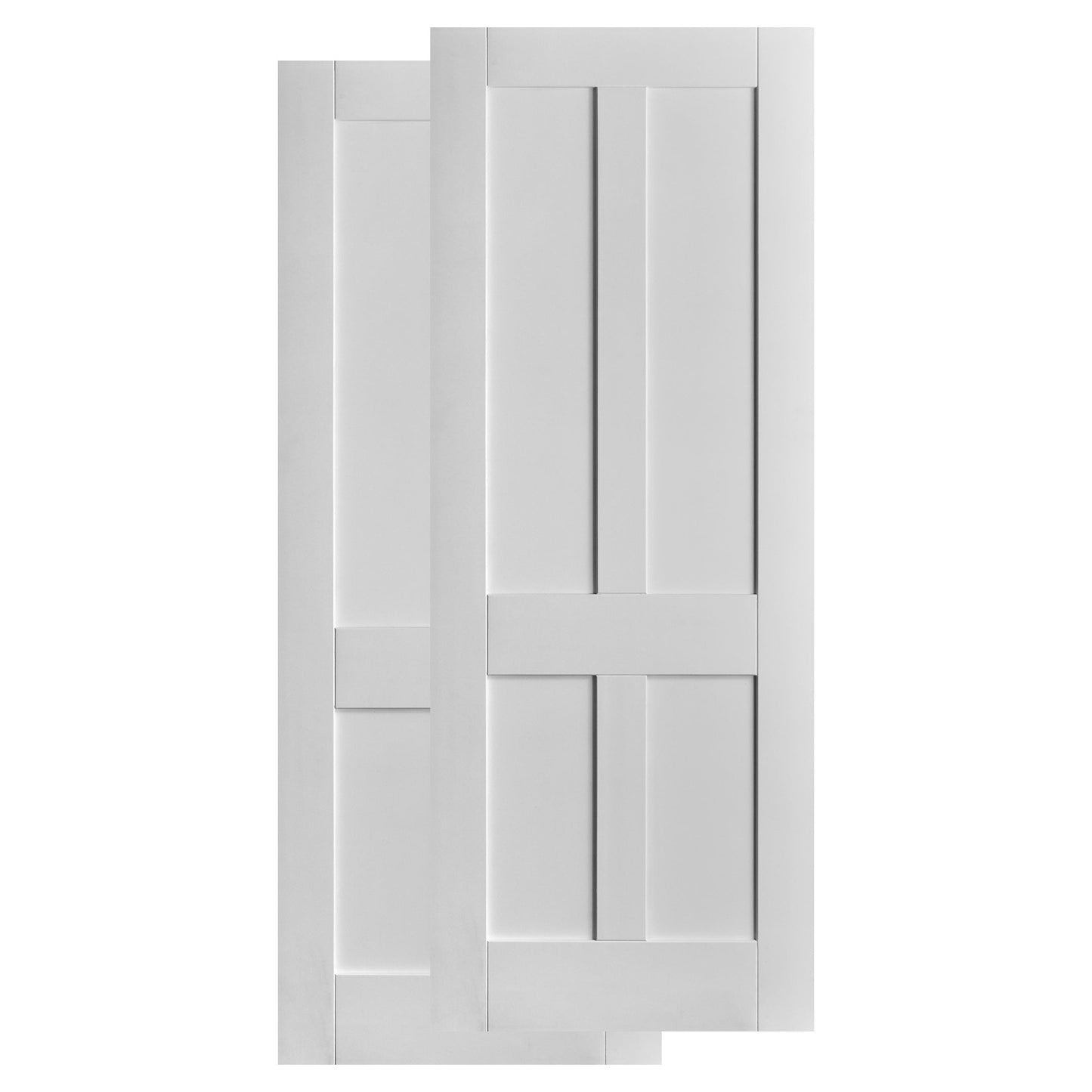 White Primed Victorian Shaker 4 Panel Bypass Sliding Door - Black Face Mounted