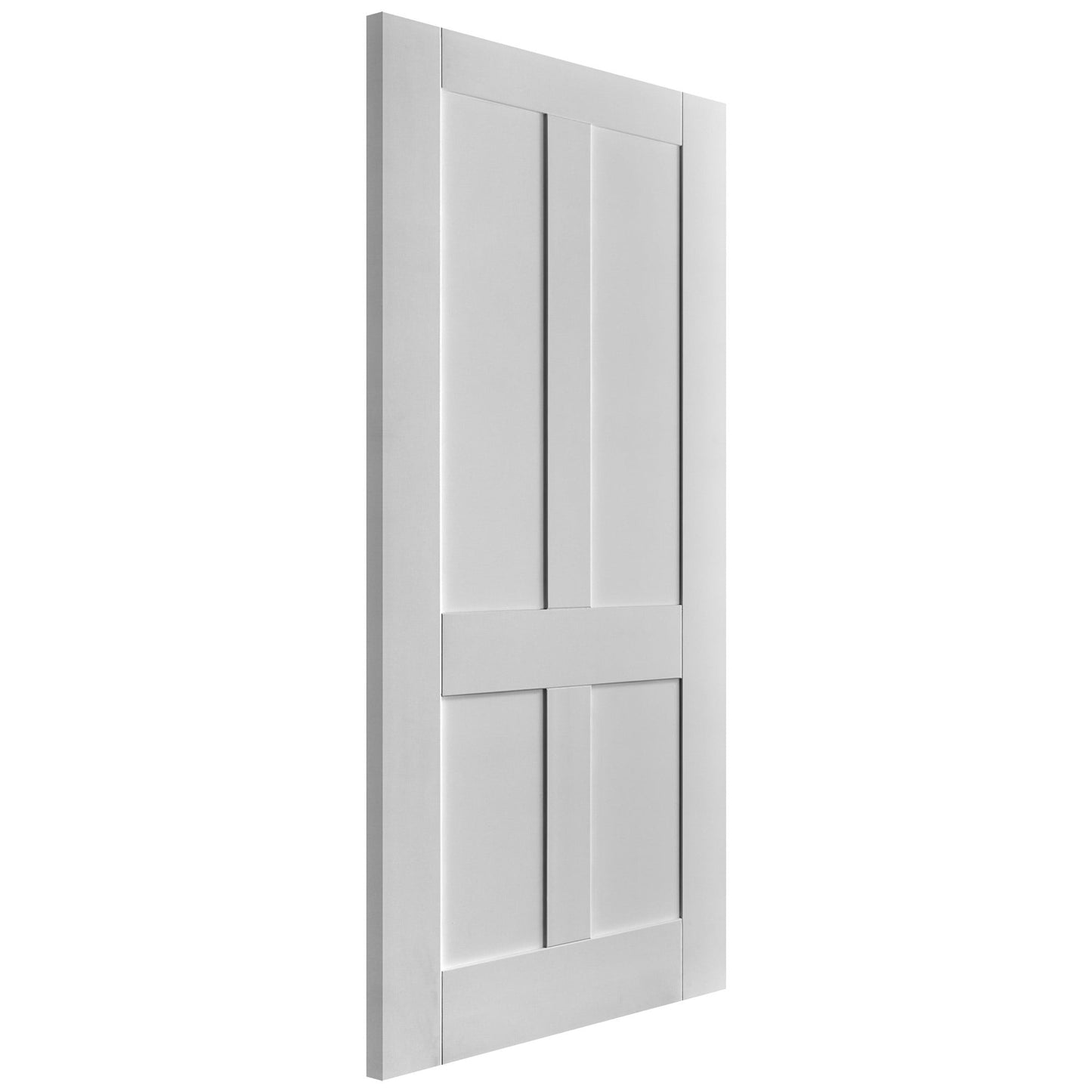White Primed Victorian Shaker 4 Panel Bypass Sliding Door - Black Face Mounted