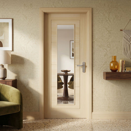 Blonde Oak Internal Fully Finished Endure Laminate Ladder Clear Glass Door