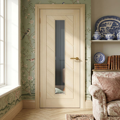 Blonde Oak Internal Fully Finished Endure Laminate Stockholm Clear Glass Door