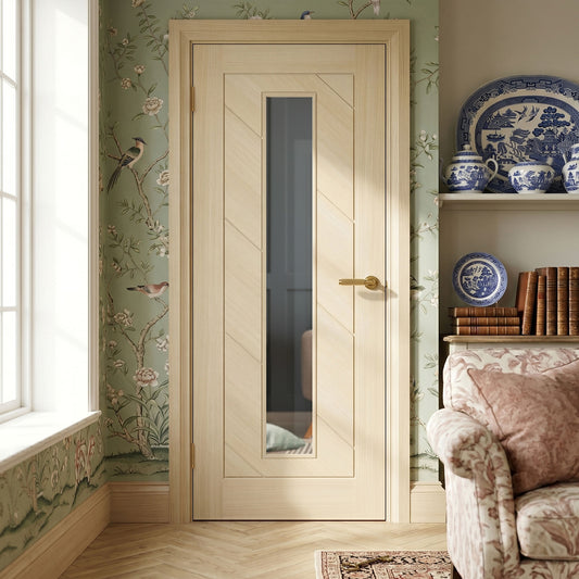 Blonde Oak Internal Fully Finished Endure Laminate Stockholm Clear Glass Door