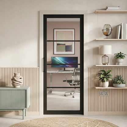 Jet Black Internal Fully Finished 4 Light Clear Glass Industrial Studio Door
