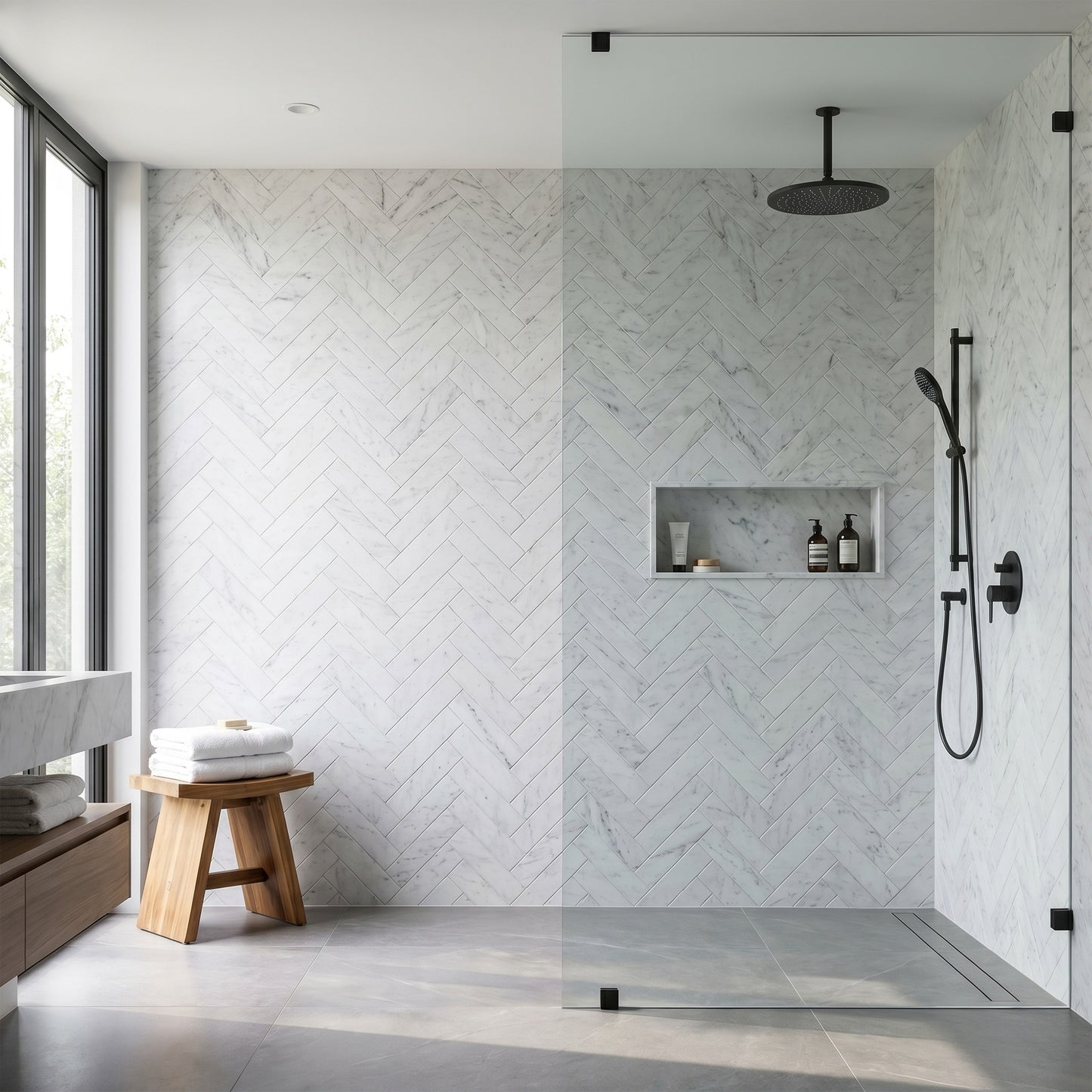 Herringbone Marble - 2440mm Alloy Wetwall Marble Waterproof Wall Panel Sample