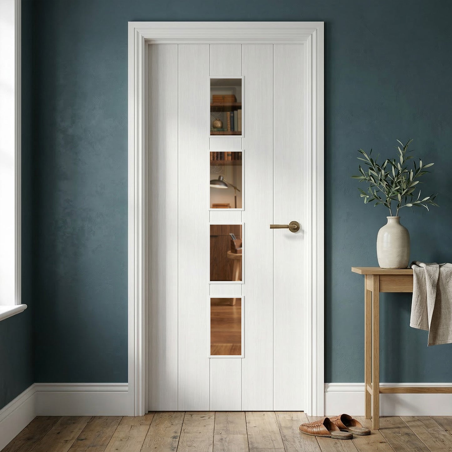 White Internal Fully Finished Cottage Laminate 4 Light Clear Glass Door