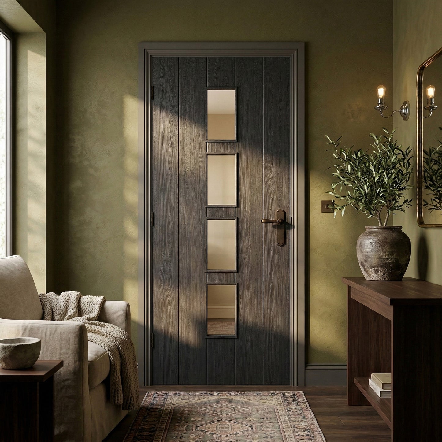 Black Internal Fully Finished Cottage Laminate 4 Light Clear Glass Door