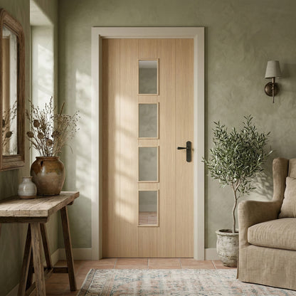 Oak Internal Fully Finished Cottage Laminate 4 Light Clear Glass Door