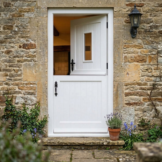 White Painted External Pine 2 Panel 1 Light Clear Glass Stable Door (LOLSD-WP)