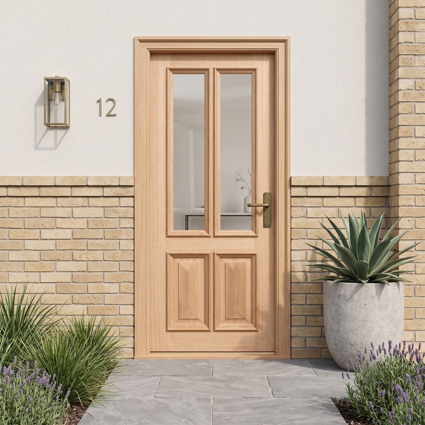 External Hardwood Unfinished Hampstead Raised Mouldings Door with Clear Glass