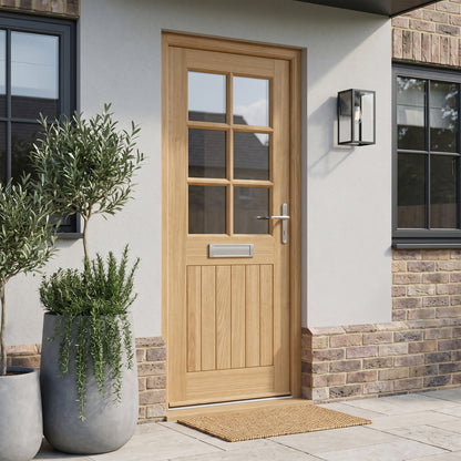 External Hardwood Unfinished Farley 1 Panel 6 Light Door with Clear Glass