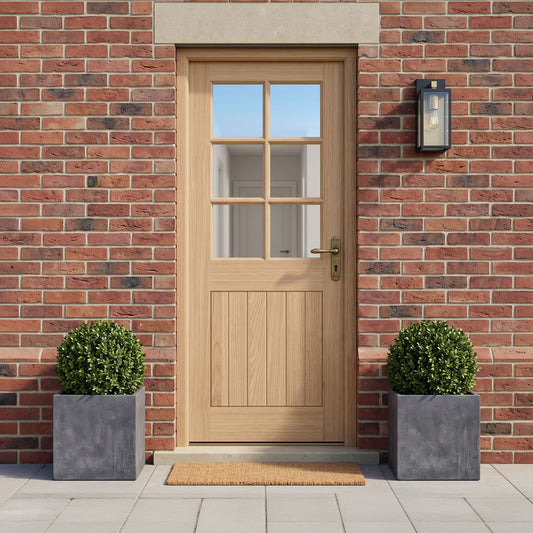 External Hardwood Unfinished Farley 1 Panel 6 Light Door with Clear Glass