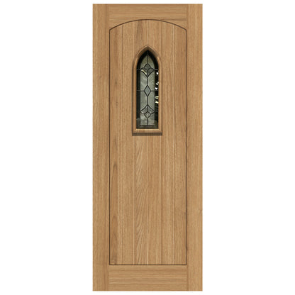 External Hardwood Unfinished Gothic Raised Mouldings Door with Feature Glass