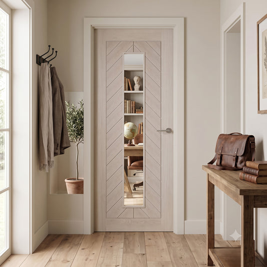Ivory Fully Finished Internal Endure Laminate Chevron Clear Glass Door