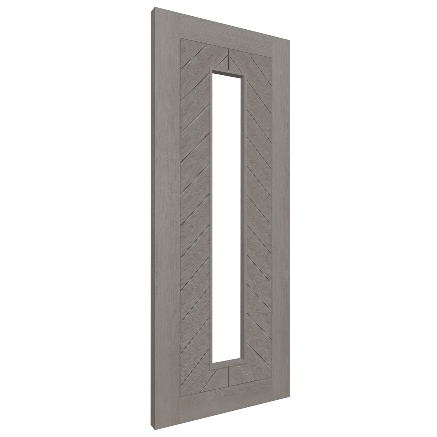 Light Grey Fully Finished Internal Endure Laminate Chevron Clear Glass Door