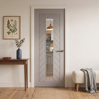Light Grey Fully Finished Internal Endure Laminate Chevron Clear Glass Door
