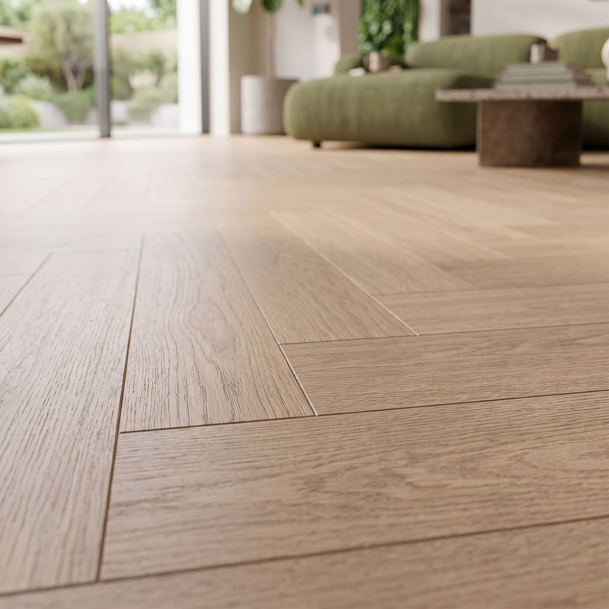 Soft Heritage Oak - Wood Essence Water Resistant 8mm Herringbone Laminate Flooring