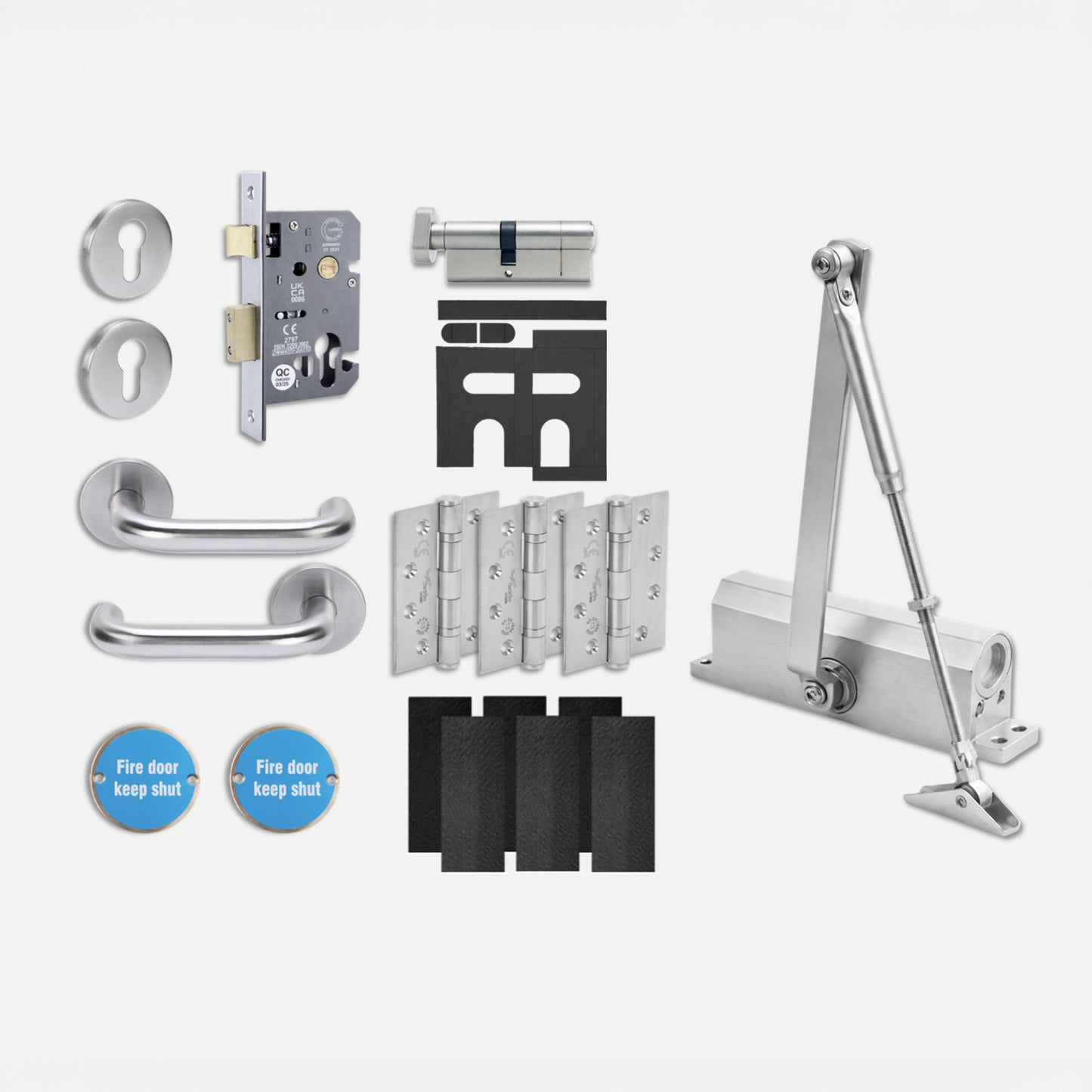 Core Commercial Fire Rated Office Lever Handle Set with Lock - Satin Stainless Steel