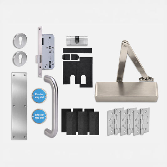 Pro Commercial Fire Rated Corridor Pull Handle Set with Lock - Satin Stainless Steel