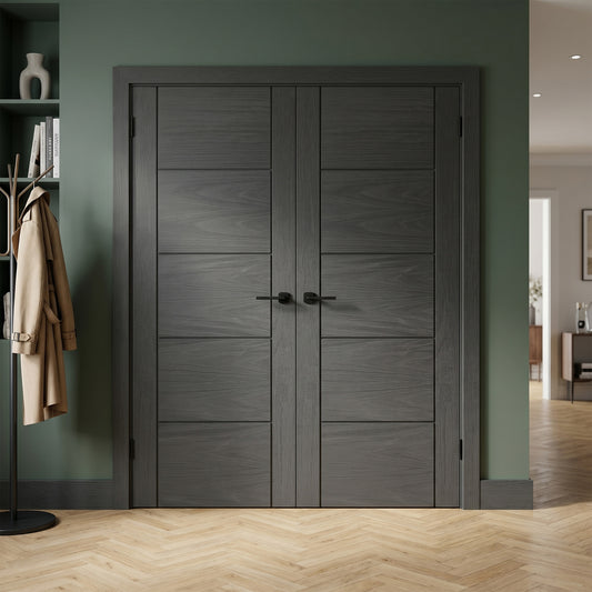 Ash Grey Internal Fully Finished Parma 5 Panel Double Door