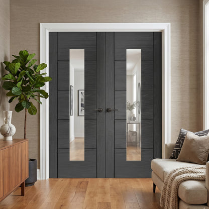Ash Grey Internal Fully Finished Parma 1 Light Clear Glass Double Door