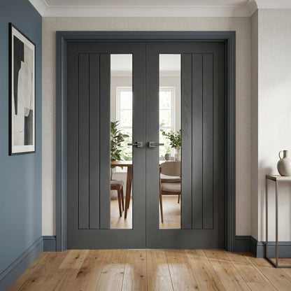 Ash Grey Internal Fully Finished Farley Clear Offset Glass Double Door