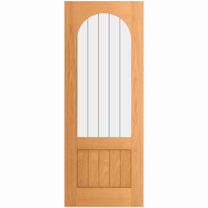 Oak Internal Fully Finished Farley Arched Square Top 1 Panel 1 Light Obscure Lined Clear Glass Double Door