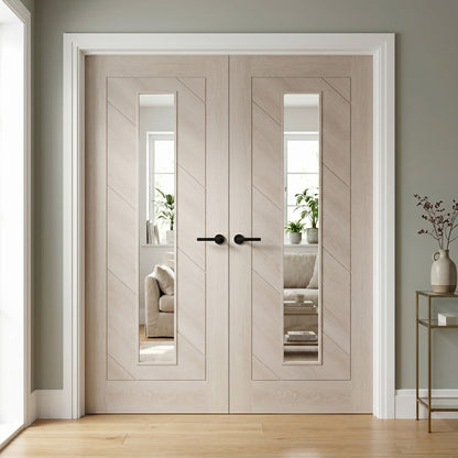 Ivory Fully Finished Internal Endure Laminate Stockholm Clear Glass Double Door