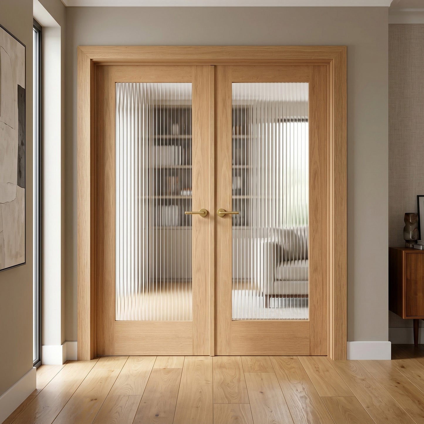 Oak Internal Fully Finished Pattern 10 1 Light Reeded Glass Double Door