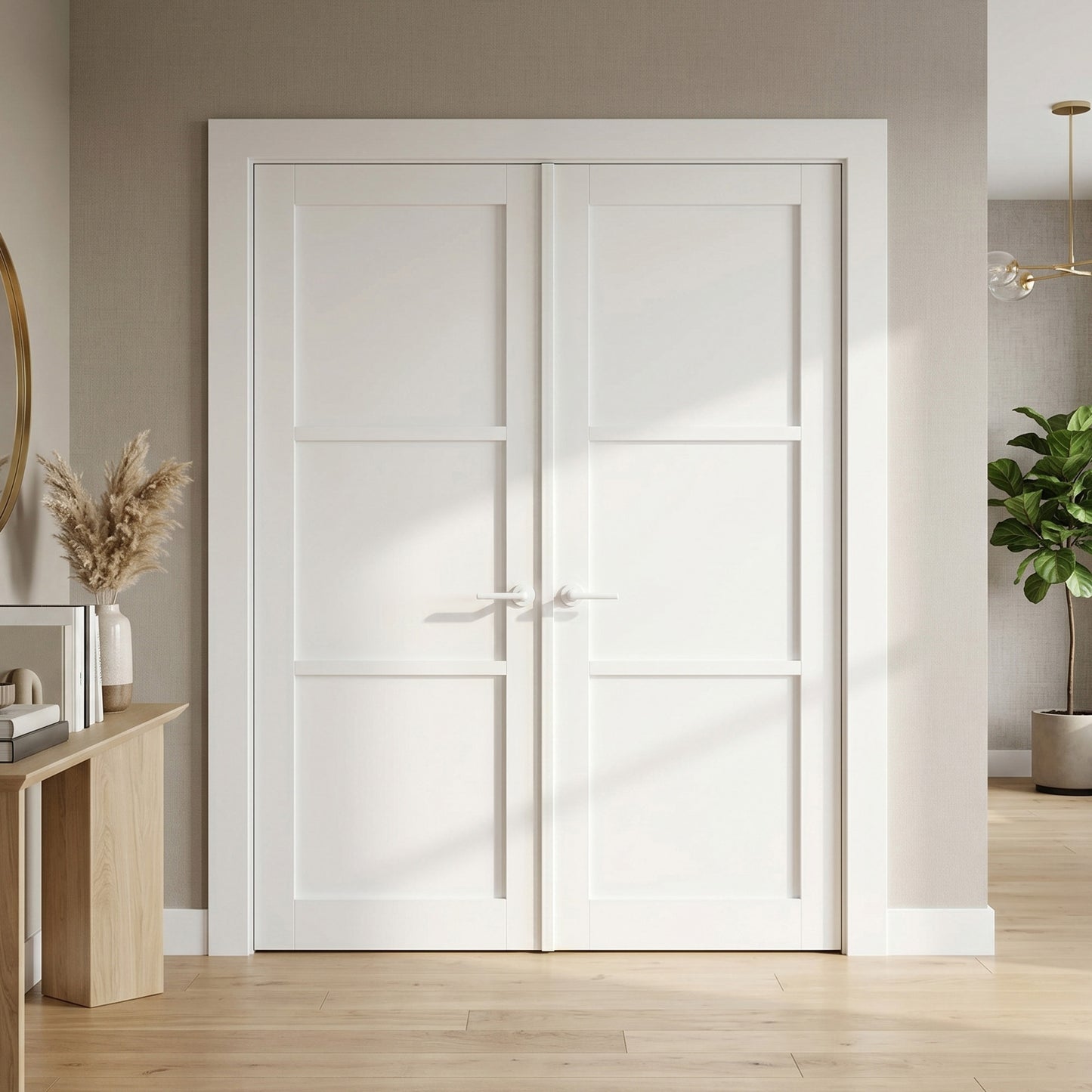 White Internal Primed Studio Industrial 3 Panel Double Door