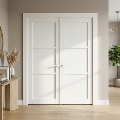 White Internal Primed Studio Industrial 3 Panel Double Door