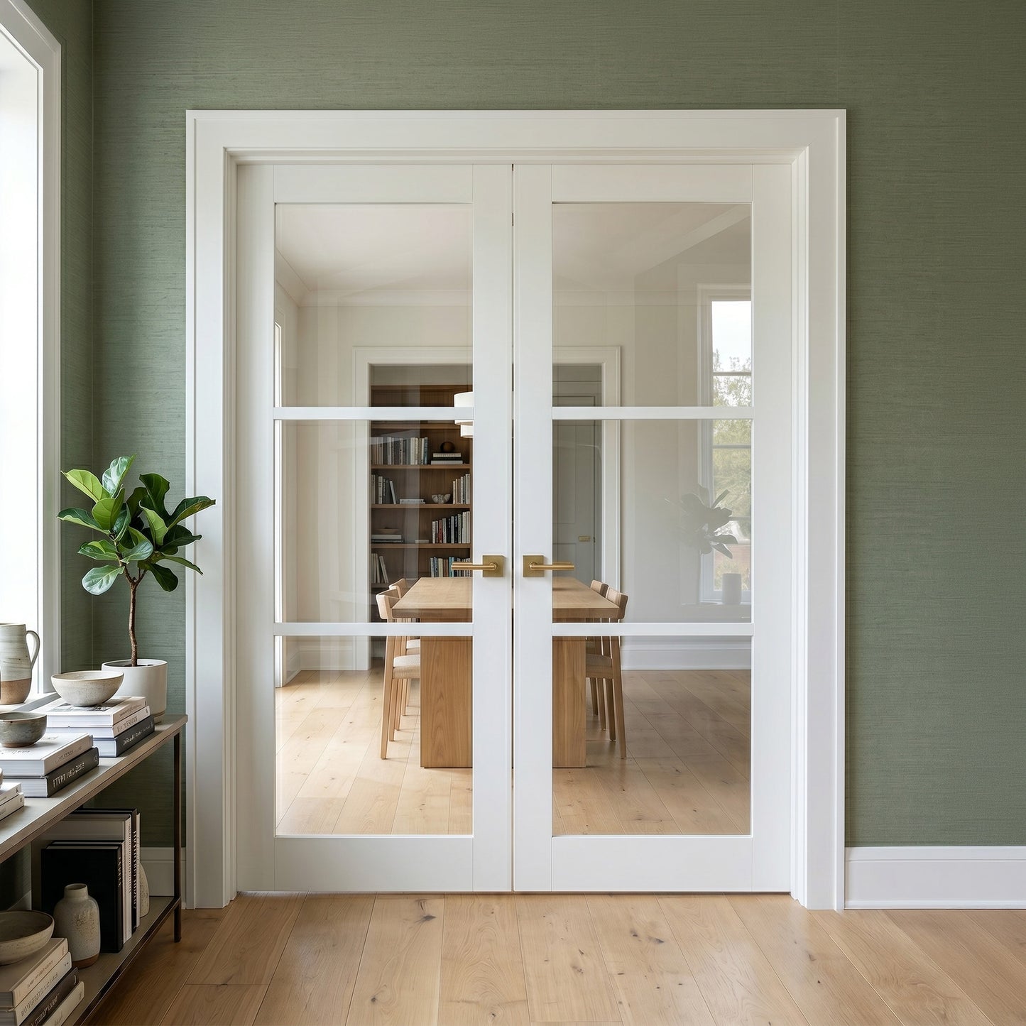 White Internal Primed Studio Industrial 3 Light Clear Glass Double Door