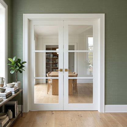 White Internal Primed Studio Industrial 3 Light Clear Glass Double Door