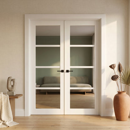 White Internal Primed Studio Industrial 4 Light Clear Glass Double Door
