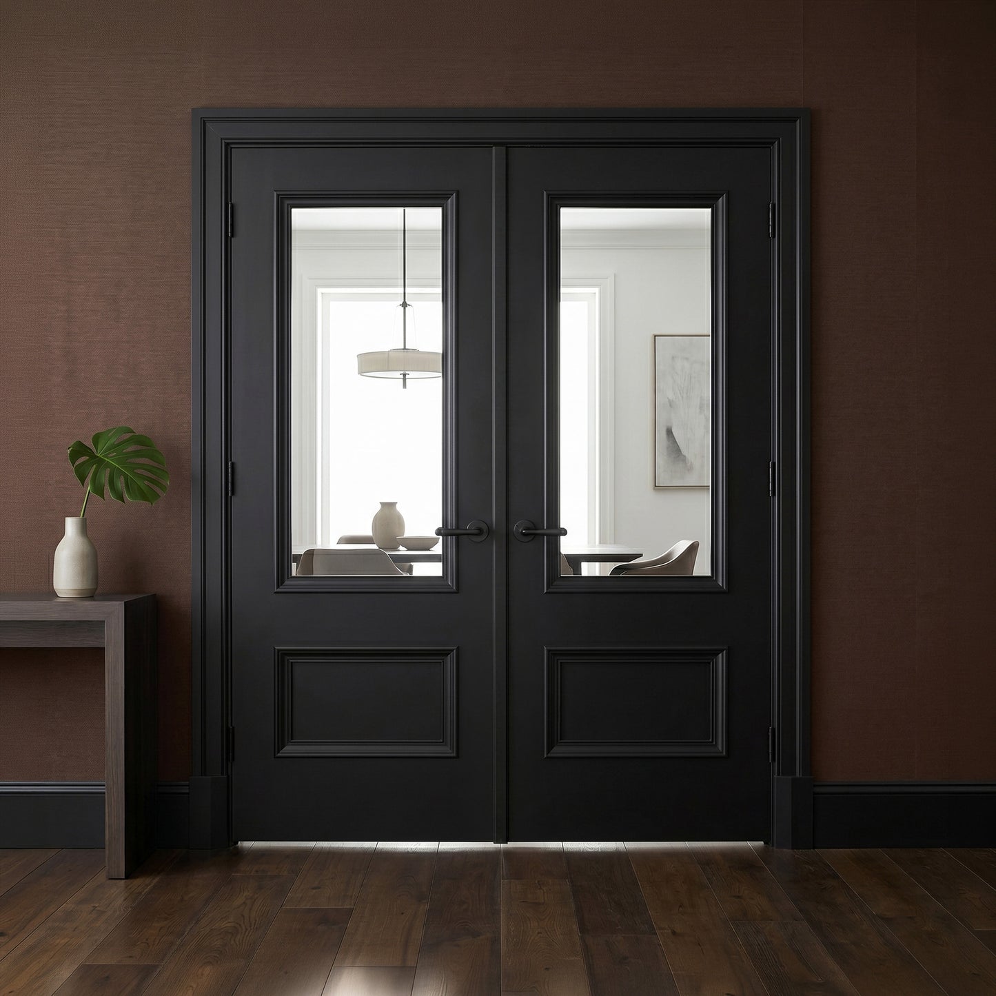Jet Black Internal Fully Finished Clear Glass Mayfair 2 Panel Double Door