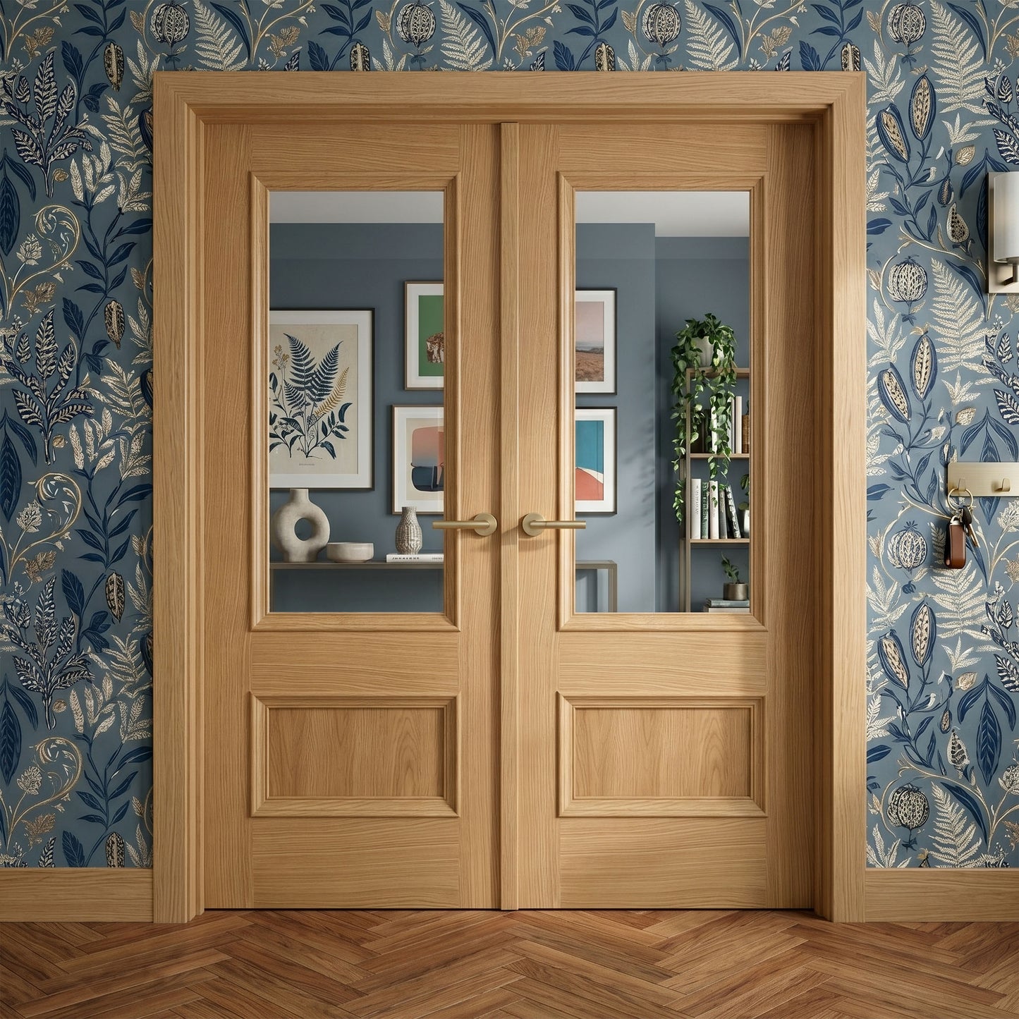 Oak Internal Fully Finished Clear Glass Mayfair 2 Panel French Door