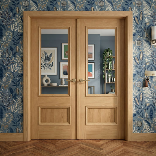 Oak Internal Fully Finished Clear Glass Mayfair 2 Panel French Door