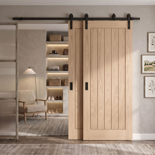 Oak Internal Unfinished Farley Bypass Sliding Door - Black Face Mounted