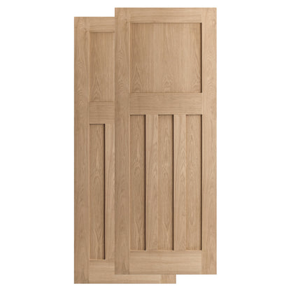 Oak Internal Unfinished 1930's DX 4 Panel Bypass Sliding Door - Black Face Mounted