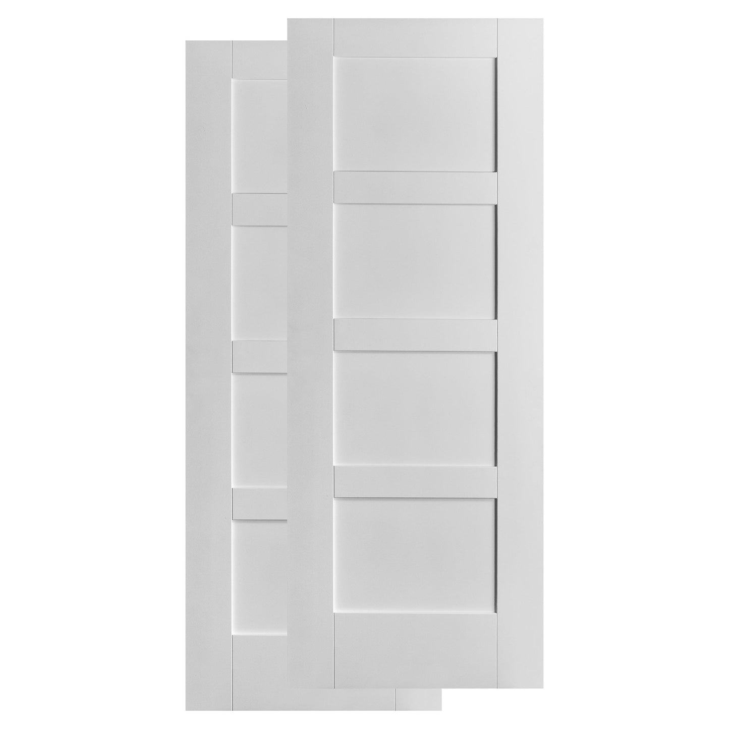 White Primed Shaker 4 Panel Bypass Sliding Door - Black Face Mounted