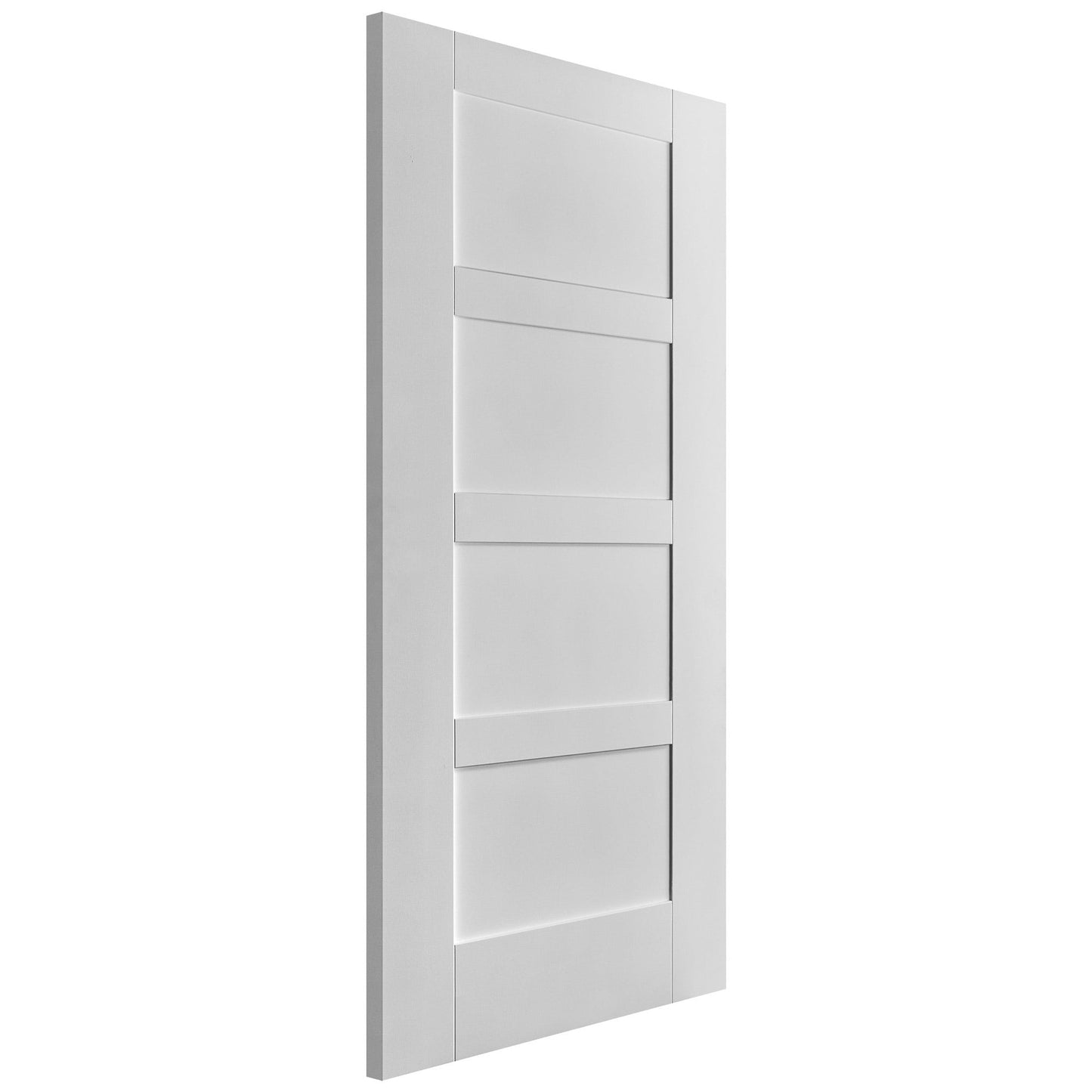 White Primed Shaker 4 Panel Bypass Sliding Door - Black Face Mounted