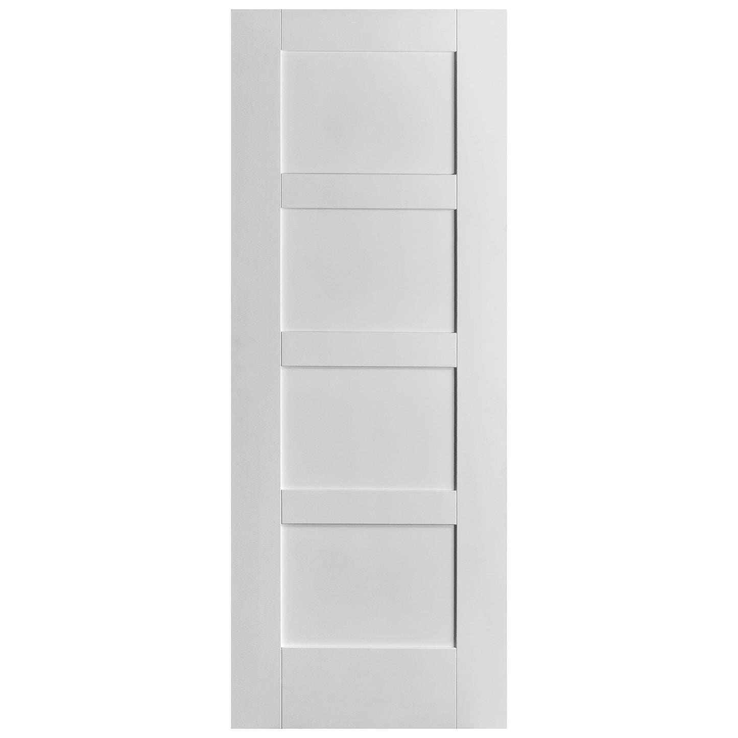 White Primed Shaker 4 Panel Bypass Sliding Door - Black Face Mounted