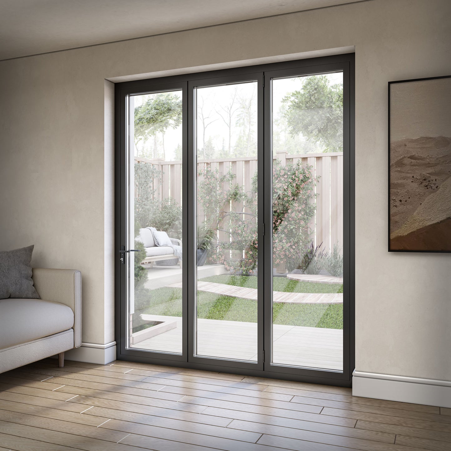 Matt Black Aluminium External 3+0 Clear Glass Folding Patio Door (122091)
